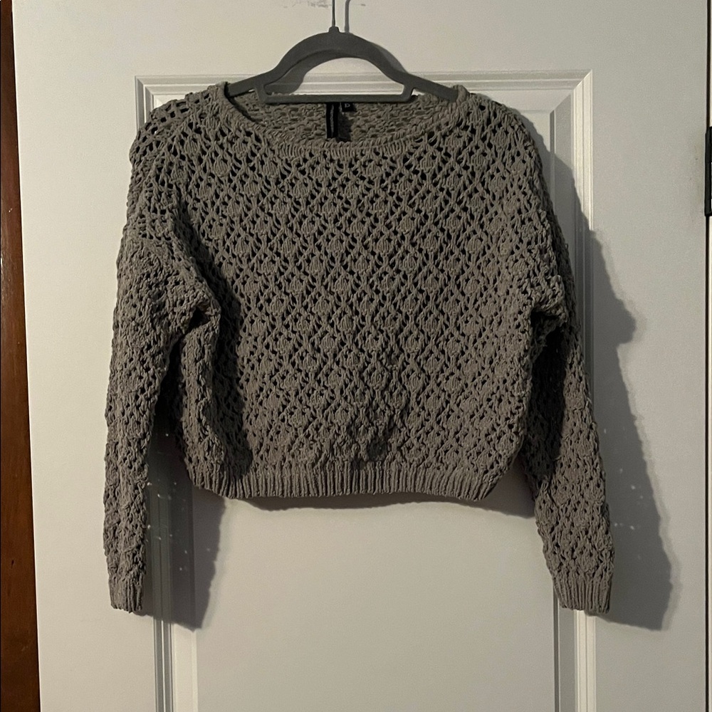 Madison Open Knit Crew Neck Sweater in Taupe